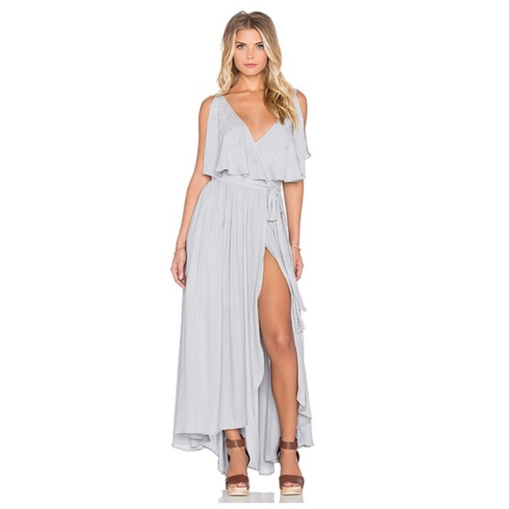 Free People Embroidered Wrap Dress Blue Size XS